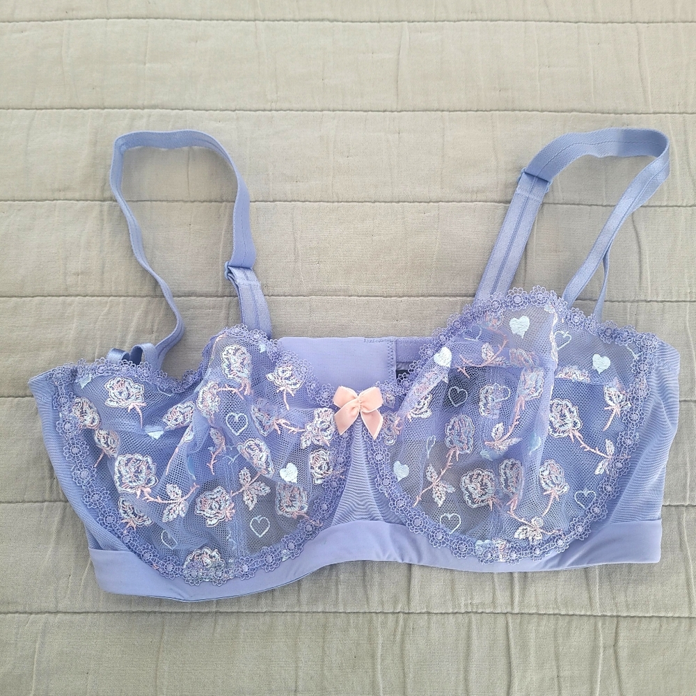 Understance Underwire Bra - Elegant Lace Embroidered Bra - Lavender Sz 34DD